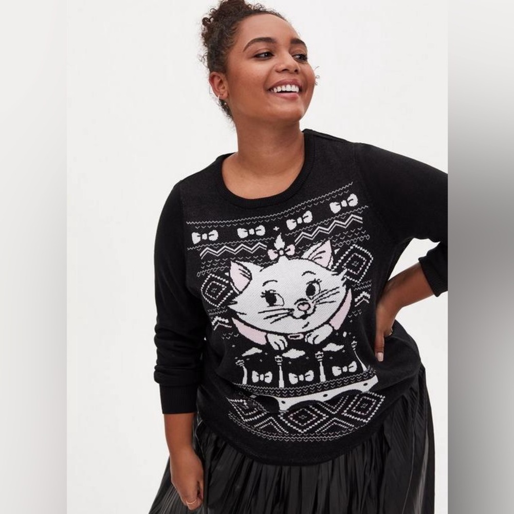 Torrid Disney The Aristocats Marie Black and Pink Bows Sweater, Size 1x